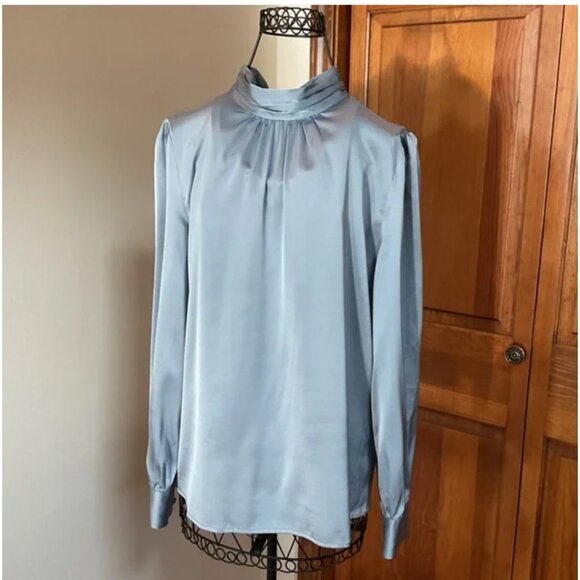 Lilysilk Tops - LILY SILK blue turtleneck blouse 90% silk size XS